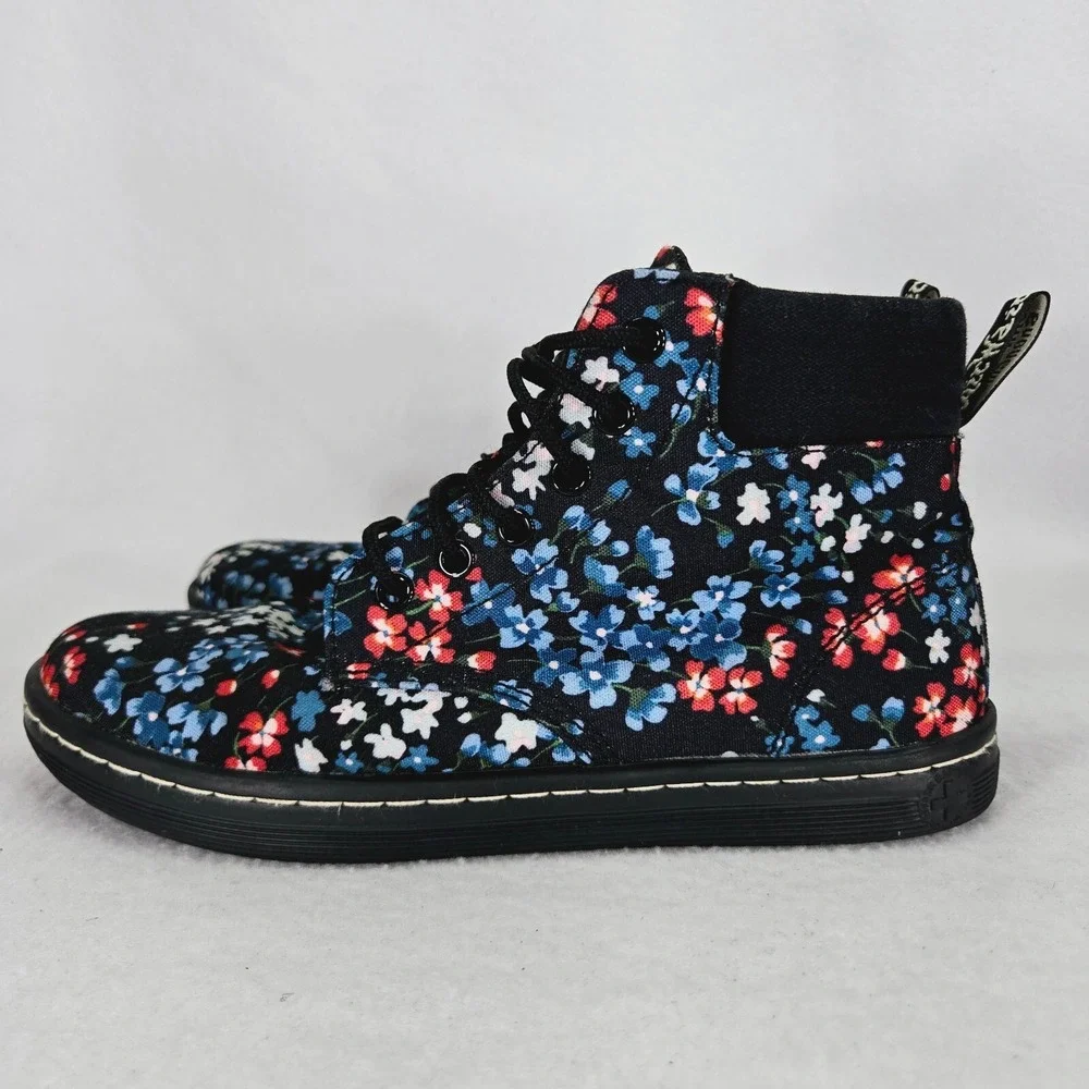 Dr‎ Martens Shoes Womens 7 Maelly Black Floral Canvas Boots Sneakers Air Walk
